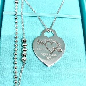 NEW Tiffany & Co. Etched RTT Heart Pendant Necklace 28-30” mixed chain 925